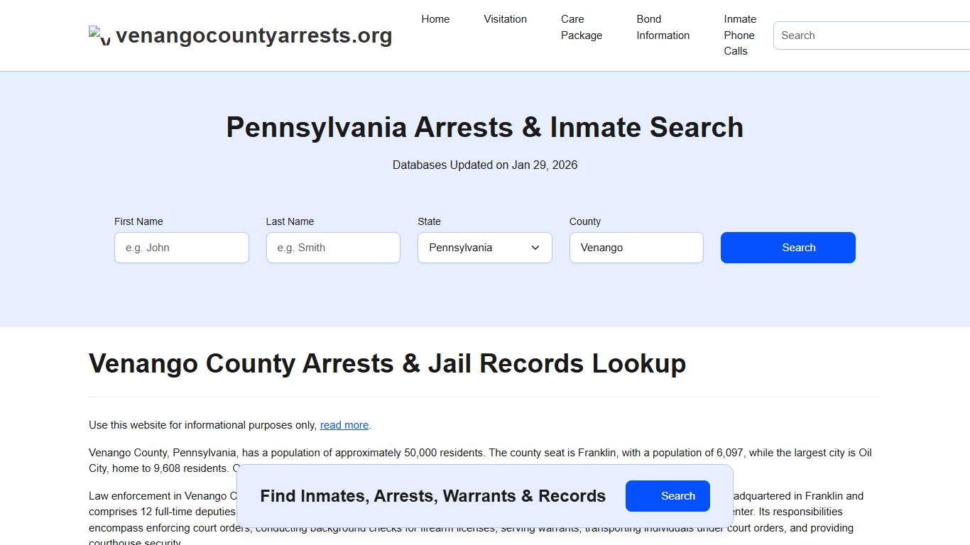 Venango County, PA Arrests, Warrants, Police Records Search
